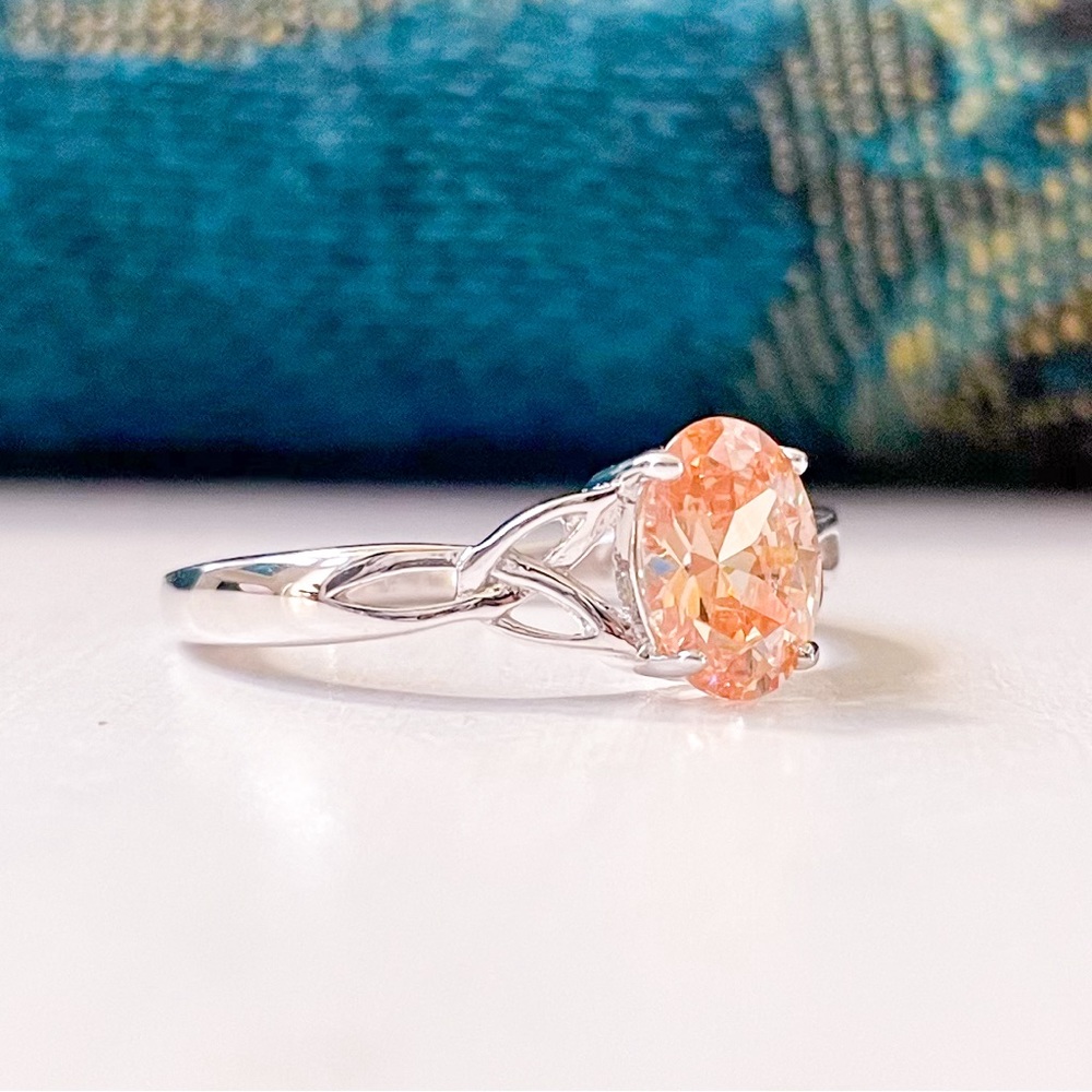 925 Oval Champagne CZ Ring Sz 7